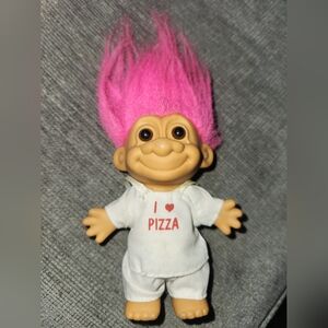 Treasue Troll Doll with Pink Hair and Pizza Shirt